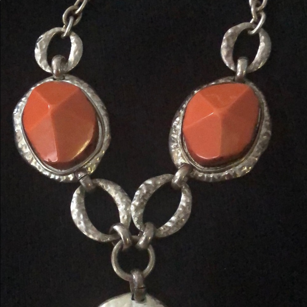 Silver And Orange Statement Necklace - image 3